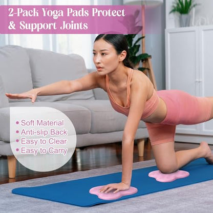 RoundFunny 5 Pcs Yoga Blocks Knee Pads Yoga Strap Set Soft Premium Foam Blocks Accessories for Pilates Meditation General Fitness Stability, Kneeling, Balance, Deepen Stretches and Toning - color: Pink
