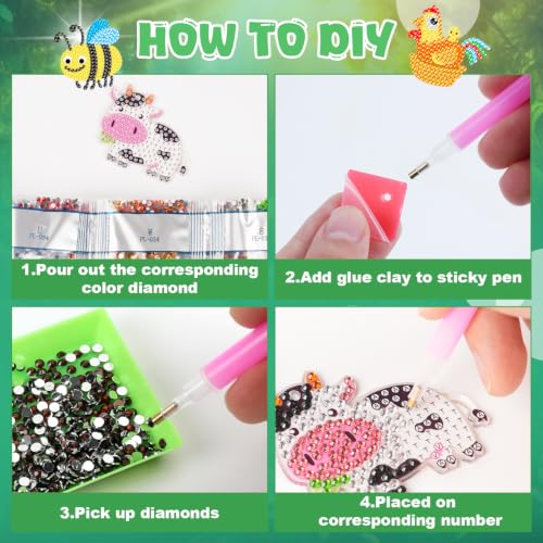 Labeol Arts and Crafts for Kids - Creat Your Own GEM Keychains-5D Diamond Painting by Numbers GEM Kits for Kids Girls Toddler Age 6-7 6-8 10-12 - style: Farm