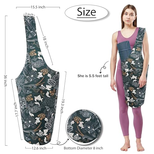 Yoga Mat Bag Yoga Tote Bag with Large Pocket and Zipper Pocket Yoga Mat Bag Carrier Fit Most Size Mats and All You Stuff - color: dark green