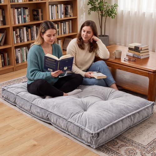Jerify 40x30x 5 Floor Pillow Cushions for Adults Large Square Floor Pillow for Meditation, Plush Tufted Seating Pad for Back to School Dorm Living Room Balcony Tatami(Gray)
