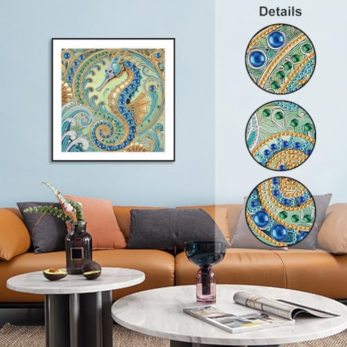WSLWXSHM 5D Special Shape Diamond Art Kits for Beginners, Diamond Painting Kits for Adults Seahorse, Crystal Rhinestones Diamond Painting for Home Wall Decoration Gift 12×12inch/30×30cm, Animal