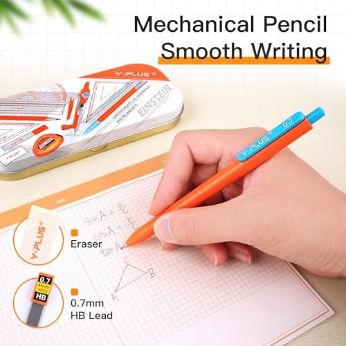YPLUS Geometry Set, Protractor and Compass Set for Students, 12Pcs | Compass Drawing Tool with Metal Case, Rulers, Protractor, Mechanical Pen, Back to School Supplies for Students - size: 1 Count (Pack of 12)