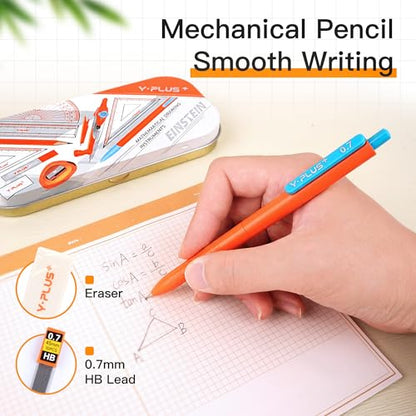 YPLUS Geometry Set, Protractor and Compass Set for Students, 12Pcs | Compass Drawing Tool with Metal Case, Rulers, Protractor, Mechanical Pen, Back to School Supplies for Students - size: 1 Count (Pack of 12)