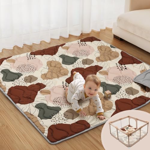 Blissful Diary Baby Play Mats for Floor, 59x59 Inch Thicker and Larger Soft Cushioning Foam Playmats for Babies and Toddlers, Foldable Washable Baby Playpen Mat, Boho Design - color: Boho, size: 59" X 59"