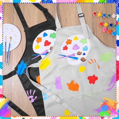 2 Pack Kids Apron, Cute Cooking Aprons, Waterproof Art Apron with Pockets, Toddler Painting Artist Apron Adjustable - color: Graffiti Art Palette, size: 45*62cm
