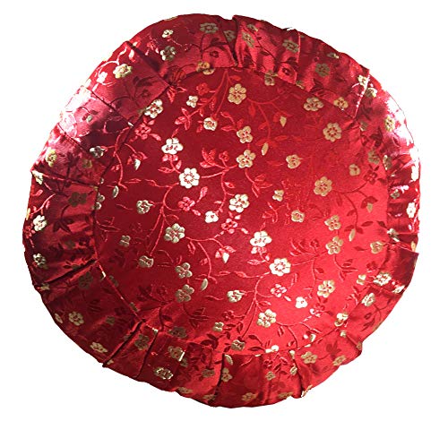 Zen Zafu Sitting or Meditation Cushion with Silk Brocade Cover (Red/Gold) - color: Red/Gold