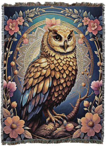 Pure Country Weavers Mandala Owl Blanket - Gift Tapestry Throw Woven from Cotton - Made in The USA (60x80) - color: Mandala Owl, size: 60x80