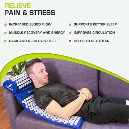 ProsourceFit Acupressure Mat and Pillow Set for Back/Neck Pain Relief and Muscle Relaxation, Blue - color: Large - Blue/White, size: Large