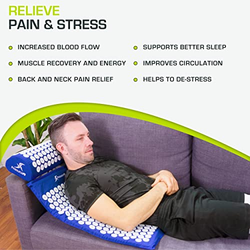ProsourceFit Acupressure Mat and Pillow Set for Back/Neck Pain Relief and Muscle Relaxation, Blue - color: Large - Blue/White, size: Large