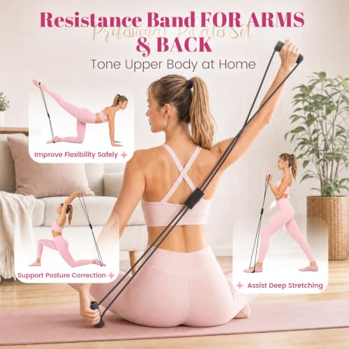 Pilates Kit for Women, At Home Equipment Set for Full Body Workout - color: Pink