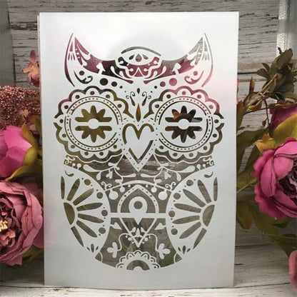 TIAMECH A4 Reusable Mandala Owl Stencil for Painting | Cute Owl Layering Template, DIY Wall Art, Wood Furniture, Scrapbook & Crafts (8.3x11.7inch) - style: Mandala Owl