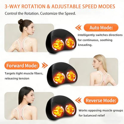 Shiatsu Neck Massager Pillow with Heat, 20 Nodes Deep Tissue Kneading Massage for Pain Relief, Back Shoulder Relaxation, Electric Cervical Support Pillow, Ideal Wellness Gift for Men Women