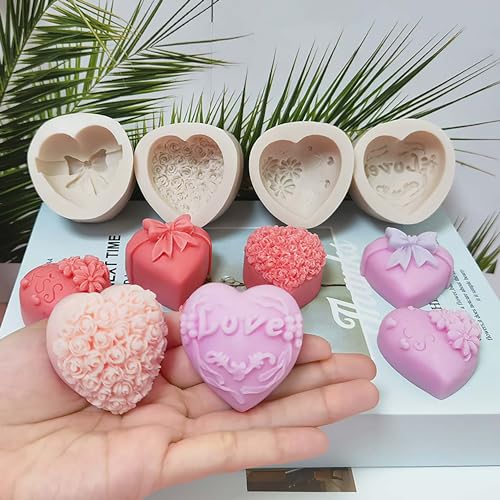 Resin Mold Clay Mold Jewelry Resin Casting Mold Candle Making Molds Craft Supplies 3D Mold Silicone Mold for Resin Casting Mold (heart-4-pack) - color: heart-4-pack