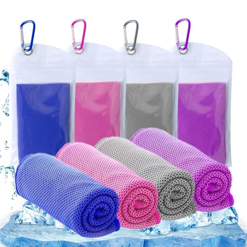 4 Packs Cooling Towels for Neck and Face(40"x 12"), Cold Towels for Hot Weather, Face Towel, Lightweight Soft Breathable Towels for Yoga, Sport, Workout, Running, Gym, Camping, Fitness - color: Dark Blue/Pink/Gray/Purple