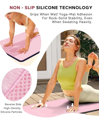 HAPBEAR Non Slip Yoga Mat Towel with Grip Dots, 72" x 24" Hot Yoga Towel - Super Absorbent Microfiber Yoga Towel for Hot Yoga, Bikram, Pilates and Gym Workout - Pink - color: Pink
