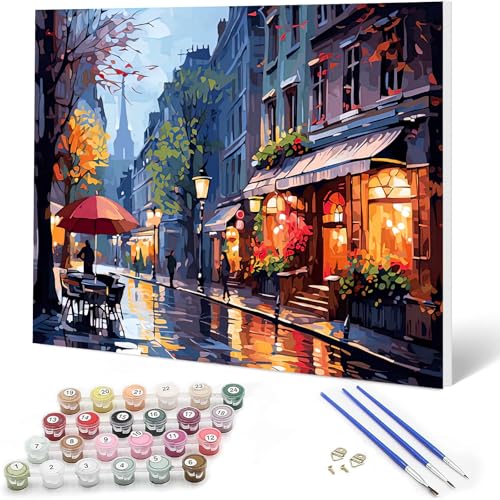 Auremi Street Paint by Number Kits with Framed, DIY Landscape Paint by Number Canvas for Adults, Easy Acrylic in Canvas with Brushes for Decor 20x30cm - color: Paint by number 004