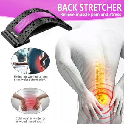 Back Stretcher - 4-Level Adjustable Lumbar Support Board & Back Cracker for Lower Back Pain Relief, Home Office Use (Pink) - color: Pink