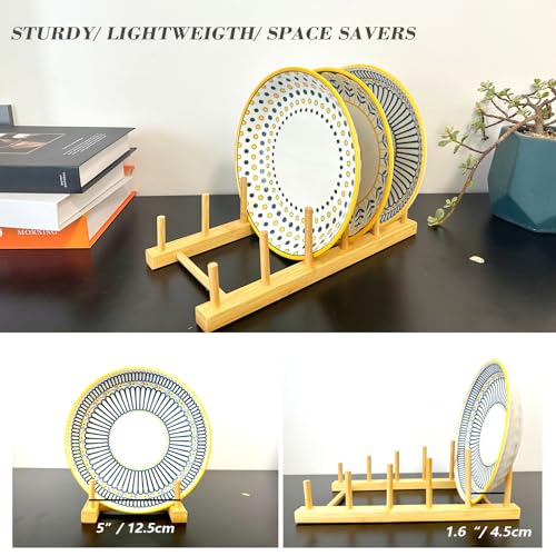Plate Display Stands, 2 Pack 5-Slot Wooden Plate Holder Organizer | Sturdy Craft Show Display Stand for Art Prints, Book, Photo, Picture Frame, Plaque, Platter and Tabletop Decor - size: M-2 Pack