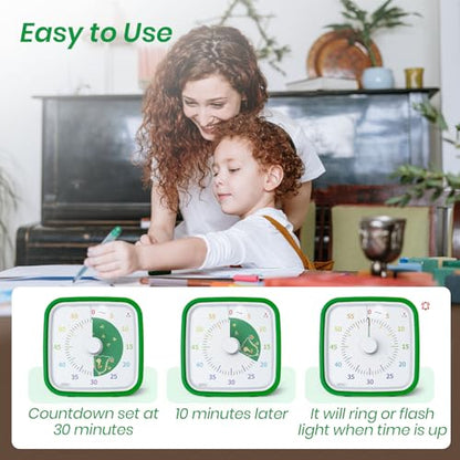 Yunbaoit Dinosaur Visual Timer for Kids, 60-min Countdown Timer, Green - color: Green Dinosaur