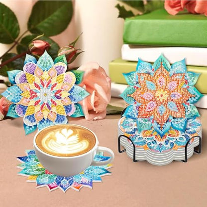 8 PCS Succulent Diamond Art Coasters with Holder, DIY Flowers Diamond Painting Coasters Kits for Adults, Non Slip Hardwood Bases Plants Mosaic Dot Painting Coaster Gift Set for Beginners 4x4 Inch - color: BDWY184-US