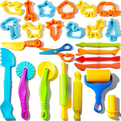 Kids Dough and Clay Play Tools – 25 Pcs Modeling Clay Accessories with Rolling Pin, Cutters & Extruder – Toddler Craft Kit for Preschool Learning and Creative Play - size: 25pcs