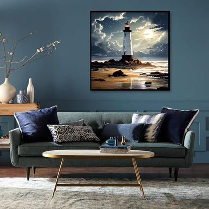 KTHOFCY 5D DIY Beach Landscape Diamond Painting Kits for Adults,Lighthouse Landscape Full Drill Embroidery Cross Stitch Crystal Rhinestone Paintings Arts Wall Decor Painting Dots Kits 13.7X13.7 inch