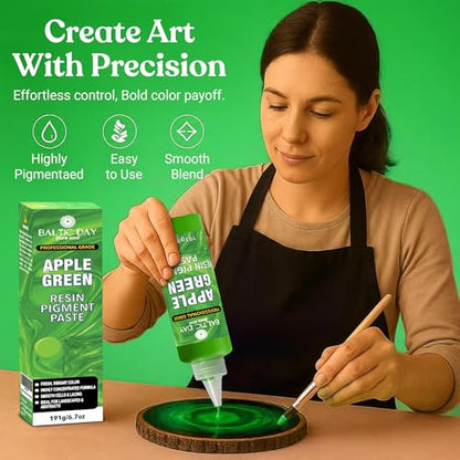 BALTIC DAY Apple Green Epoxy Resin Pigment Paste, Extra Large 191g (6.7oz) – Opaque Resin Colorant, Highly Concentrated Epoxy Dye, Mica Powder Alternative for Resin Art, Jewelry, Tumblers, Crafts & DIY Projects - color: Apple Green