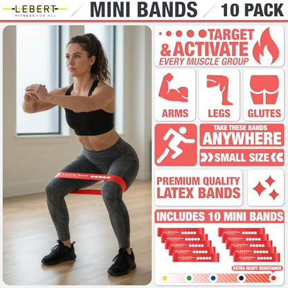Lebert Mini Resistance Bands – 5 or 10 Pack Loop Bands - color: f) Red 10 Pack