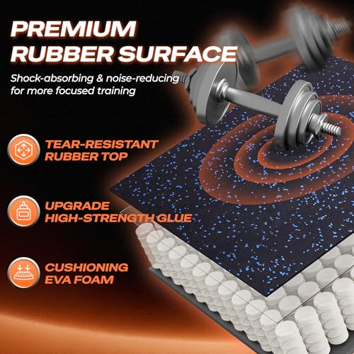 SUPERJARE 30" x 30" Larger Rubber Top Exercise Equipment Mats, 0.56" Thick 12PCS 75 Sq Ft High-Density EVA Foam Interlocking Gym Flooring, Big Workout Mat for Home Gym, Floor Protection, Black/Blue - size: 12 Tiles (75 Sq Ft)
