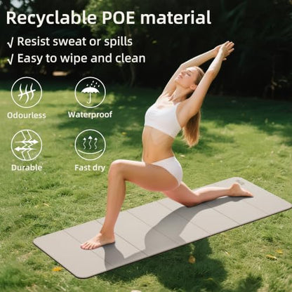 WEILA 1/2 Inch 70"x24" Foldable TPE Yoga Mat, Thick Non Slip Pilates Mat - color: Light Coffee