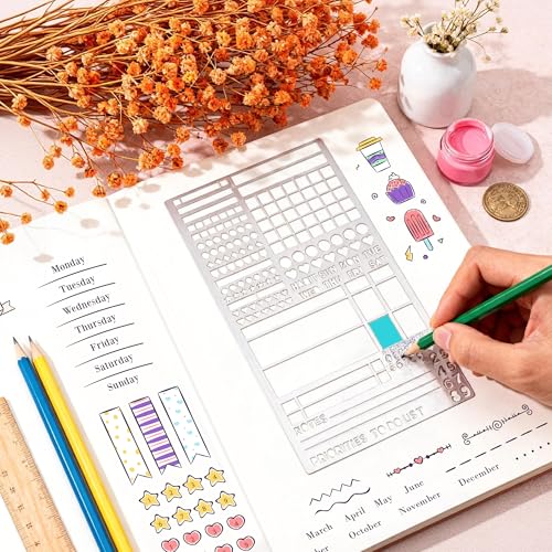 3 PCS Metal Journal Stencils Planner Stencil for Bullet Journal Stencils,Bookmark, Planning, Lines, Habit Tracker, Templates, Tiny Letters, Small Number - size: 3PCS Journal Stencils