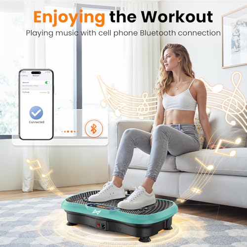 AXV Vibration Plate Fitness Platform Exercise Machine Body Vibrating Board | Curved Design Powerful 200W Bluetooth Oscillating Shake Plate for Lymphatic Drainage Recovery Whole Body Toning With Handles - color: BT.PRO.GREEN