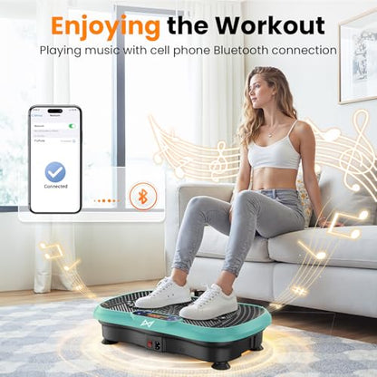AXV Vibration Plate Fitness Platform Exercise Machine Body Vibrating Board | Curved Design Powerful 200W Bluetooth Oscillating Shake Plate for Lymphatic Drainage Recovery Whole Body Toning With Handles - color: BT.PRO.GREEN