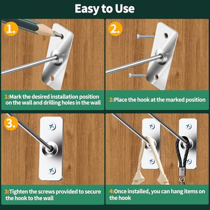 40 Pcs 10"/25CM Stainless Steel Wall Mounted Hooks with Protective Caps and Screws, Coat Bag Hat Utility Hook, Garage Tools Storage Organizer & Hanger for Office Kitchen Home Shop - size: 10" / 25cm