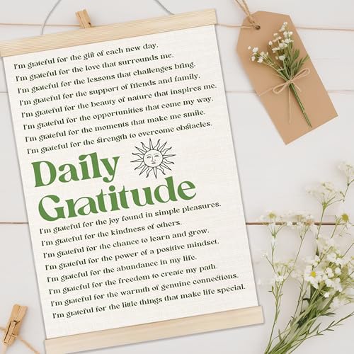 Welshower Vintage Daily Gratitude Positive Affirmations Poster Hanger Frame, Retro Motivational Wall Art Prints Decor for Home Bedroom Dorm Office Yoga Studio Framed, 12x16 Inch（green） - color: positive words19