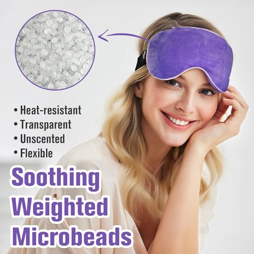 BeHoomi Cooling & Heated Eye Mask, Weighted Eye Mask for Sleeping, Purple - color: Purple