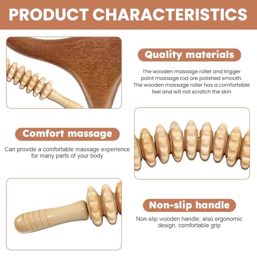 2pcs Wood Massage Roller,Manual Wooden Fascia Massage Tool | Wooden Fascia Massage Roller Trigger Points,Stomach Rolling guasha Massager Tool, for Fascia,Relief, Body Shaping