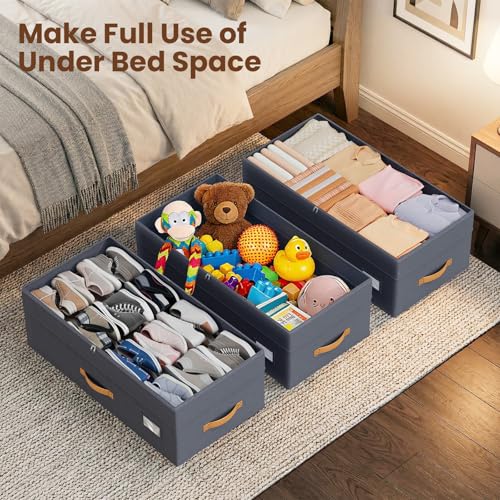 Budding Joy 80L 2 Pack Adjustable Under Bed Storage Containers with Wheels - color: Grey