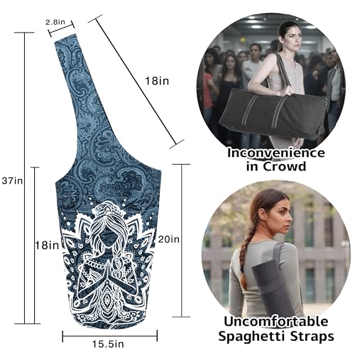 Yoga Mat Bag Carrier for Women with Side Large Pocket Durable Linen Workout Gym Travel Storage Pilates Mats - color: Mandala Meditation