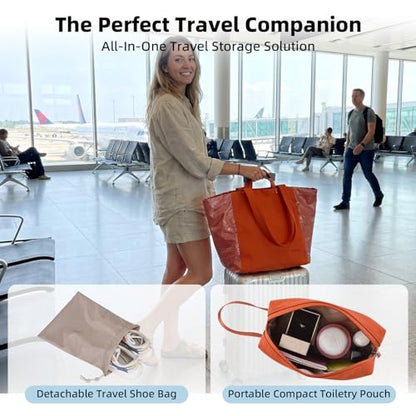 Everyday Bag Tote for Women, 25L Lightweight Spacious Gym&Work - color: Orange-red