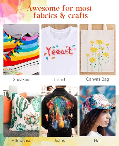Fabric Paint, Yeeart 30 Colors Permanent Soft Fabric Paint Set for Clothes in Bottles (60ml/2oz) with 10 Brushes, Palette, Non-Toxic Textile Paint Art Supplies for Clothes, Canvas, T-Shirts, Jeans, Bags & Art Crafts - size: 2 Fl Oz (Pack of 30)