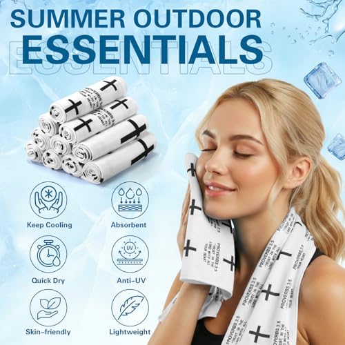 Tegeme 12 Pcs Bible Verses Cooling Towels for Neck and Face 40 x12 Cooling Neck Wraps Christian Ice Towel Breathable Soft Chilly Towel for Yoga Sport Running Gym Workout Party Favors Team Gift