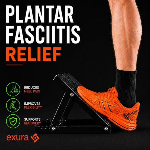 EXURA Slant Board for Calf Stretching & Plantar Fasciitis Relief, Adjustable Wide Metal Squat Wedge, Calf Stretcher for ATG Training, Knees Over Toes & Physical Therapy