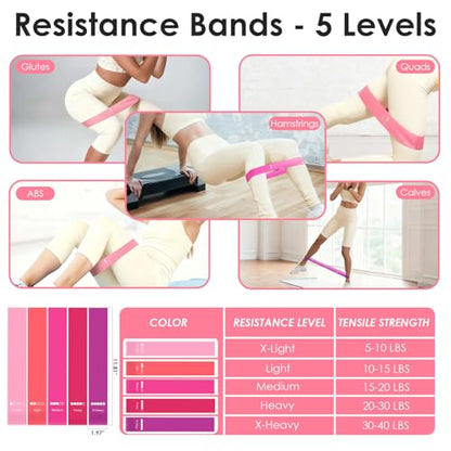 16 PCS Pink Pilates Ring and Ball Set for Women with 15" Magic Circle, Home Pilates Equipment Kit with Adjustable 1LB Ankle Wrist Weight, Resistance Band, Gliding Discs, Pilates Essentials Accessories