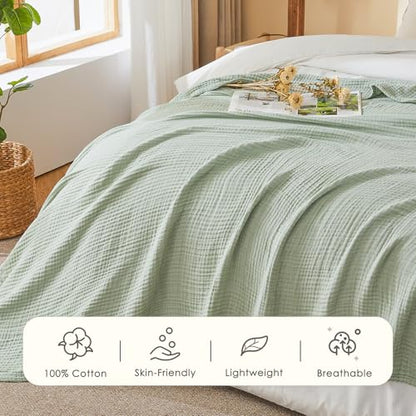 EMME Cotton Muslin Large Throw Blanket Couch Breathable Gauze Soft Lightweight Bed Blankets Adults (Heather Sage Green, 50"x70") - color: 09 - Sage Green, size: Large Throw (50" X 70")