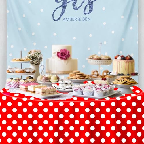 3 Pack Red and White Polka Dots Tablecloth Red Round Table Cover with White Polka Dot Round Plastic Table Cloth 84 in Round for Kitchen Dining Wedding Party