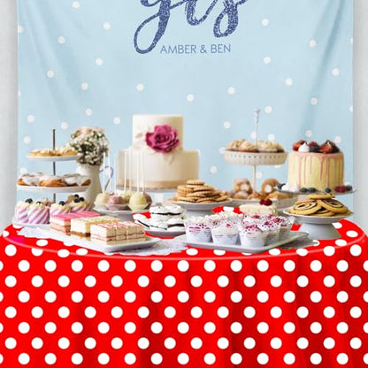 3 Pack Red and White Polka Dots Tablecloth Red Round Table Cover with White Polka Dot Round Plastic Table Cloth 84 in Round for Kitchen Dining Wedding Party