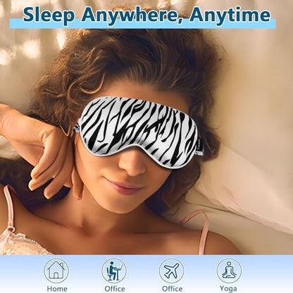 Sleep mask w/Cooling Gel Eye Mask, Heated Eye Mask for Sleeping, Reusable Ice Silk Stain Eye Cover Sleeping Mask for Travel, Home, Office, Yoga, Total Blackout, Stocking Stuffer (Zebra) - color: White-zebra
