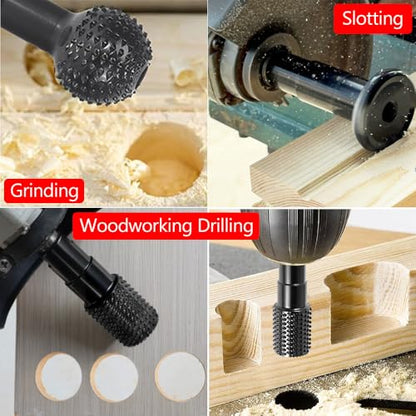 3pcs DIY Wood Carving and Deburring Tools Sphere Rotary Burrs with 5/8"-11 Thread for 4 1/2 and 5" Angle Grinder, Safe Carbon Steel Electric Grinder Bits Accessories for Wood Grinding Reaming Grooving