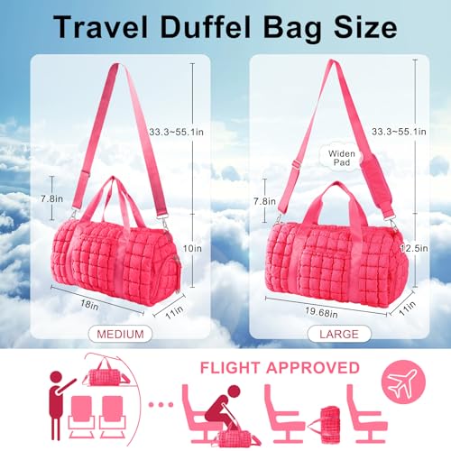 Quilted Travel Duffle Bag Gym Bag for Women,Large Puffer Duffle Weekender Bag with Compartment,Workout Overnight Carry on Organizer Bag Duffle Bag for Airplane Travel(L-Rosered) - color: Rosered, size: Large